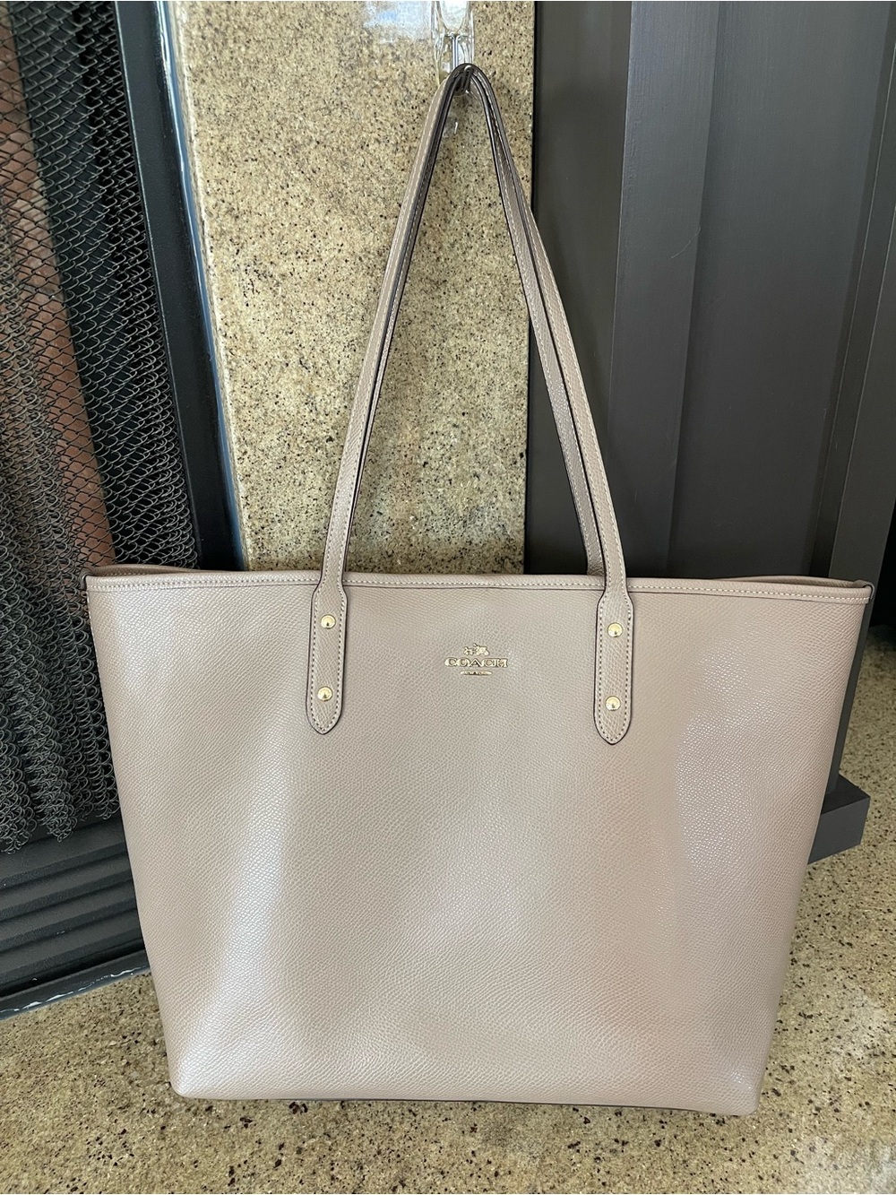 Coach Taupe/Nude Leather Tote Bag with Gold Logo